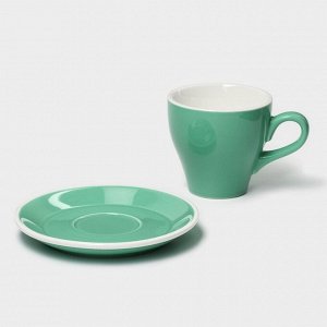 Кофейная пара фарфоровая Magistro Coffee time, 2 предмета: чашка 280 мл, блюдце d=15.5 см, бирюзовая