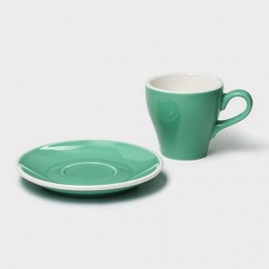 Кофейная пара Magistro Coffee time, 2 предмета: чашка 180 мл, блюдце d=14.5 см, фарфор, бирюзовая