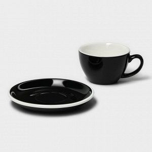 Кофейная пара Magistro Coffee time, 2 предмета: чашка 200 мл, блюдце d=14.5 см, фарфор, чёрная
