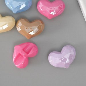 Бусина для творчества пластик «3D сердце с гранями», пастель, 2.4x3.3x1.4 см, МИКС