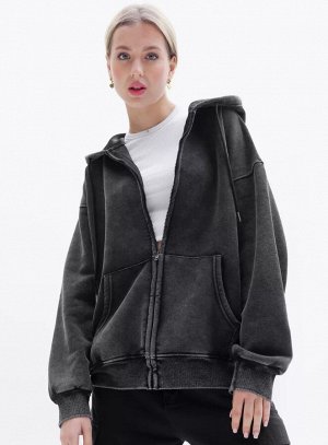Miss Rouge Толстовка на молнии с капюшоном OVER SIZE (утеплитель евро мех)