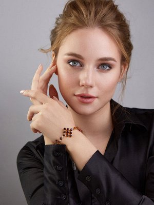 Эффектный крупный браслет с натуральным коньячным янтарём «Мозаика»