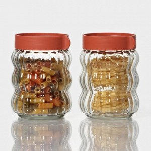 Банки для сыпучих продуктов Доляна «Коралл», 500 мл, 9*12.5 см, набор 2 шт., с пластиковой крышкой, стекло, прозрачные