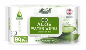 Aiwibi Aloe салфетки влажные детские для всех типов кожи белый 1упаковка (84 шт) мягкая упаковка с клапаном / AWB84-03B