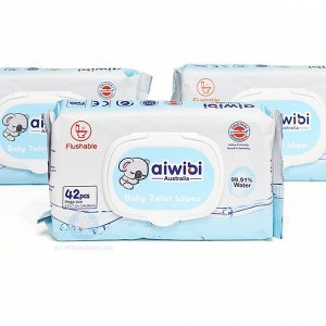 Aiwibi бумага туалетная влажная для всех типов кожи водорастворимая (42 шт) 14*18 см белый детская 1 упаковка мягкая упаковка с клапаном