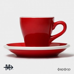 Кофейная пара Magistro Coffee time, чашка 80 мл, блюдце d=12.5 см, фарфор, красная