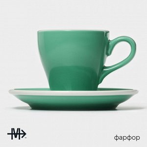 Кофейная пара Magistro Coffee time, 2 предмета: чашка 180 мл, блюдце d=14.5 см, фарфор, бирюзовая