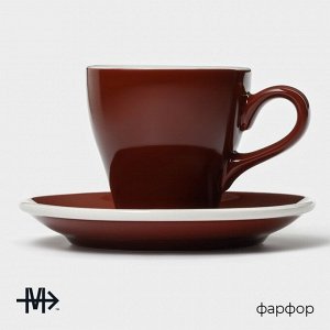 Кофейная пара Magistro Coffee time, 2 предмета: чашка 180 мл, блюдце d=14.5 см, фарфор, коричневый