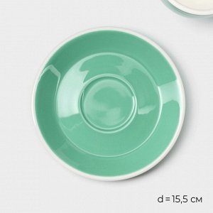 Кофейная пара фарфоровая Magistro Coffee time, 2 предмета: чашка 280 мл, блюдце d=15.5 см, бирюзовая