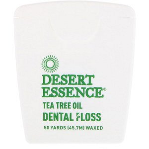 Desert Essence, Зубная нить с маслом чайного дерева, с восковым покрытием, 50 ярдов (45,7 м)