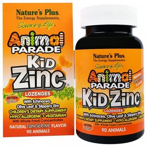 Nature's Plus, Source of Life, Animal Parade, пастилки Kid Zinc, вкус натурального мандарина, 90 животных