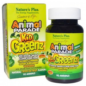 Nature's Plus, Source of Life, Animal Parade, Kid Greenz, вкус натуральных тропических фруктов, 90 животных