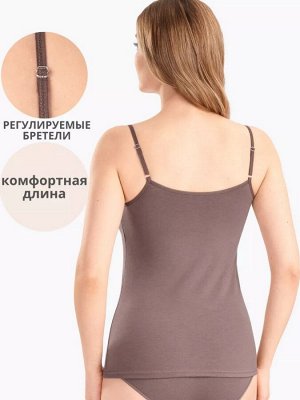 Майка женская бельевая с чашкой на тонких регулируемых бретелях цвет Какао (Edelica)