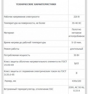 Тепло Крыма Влагозащищенный коврик с подогревом №3 (430*320)