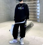 Костюм спортивный свободный: свитшот с двойным подолом + джоггеры, черный