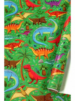 Бумага капелла 100 см х10 м 41/912-45 парк динозавров на зеленом