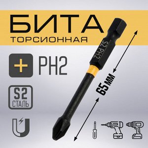 Бита ТУНДРА ПРОФИ, Torsion, сталь S2, PH2x65 мм, пвх-чехол