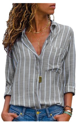 Женская рубашка с V вырезом и длинными рукавами