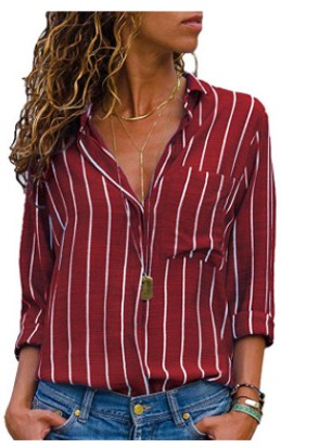 Женская рубашка с V вырезом и длинными рукавами