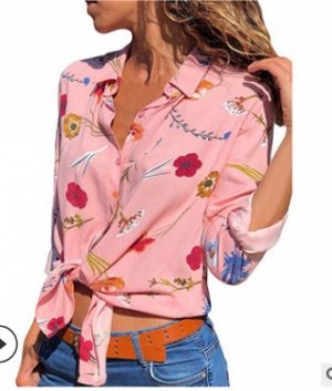 Шифоновая блузка с цветочным принтом и длинными рукавами