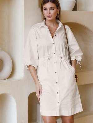 Платье на кулиске с регуляторами из хлопка с эластаном светло-бежевый