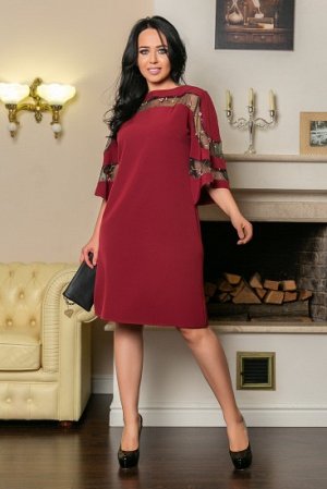 Платье Ткань: плательный креп + сетка вышивка 
Длина платья: 105 см.
Длина рукава: 45 см.