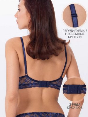 Бюстгальтер женский Push-up кружевной на косточках цвет Синий (Edelica)