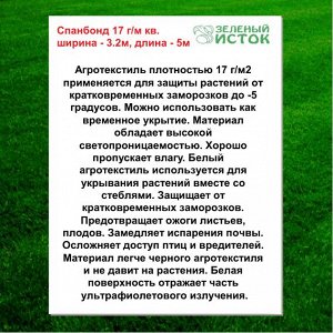 Спанбонд 17 г/м кв. ширина - 3.2м, длина - 5м (Зеленый исток)