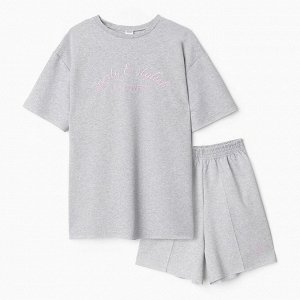 Комплект женский (футболка, шорты) MINAKU: SPORTY & STYLISH, светло-серый