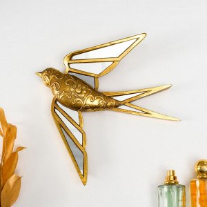 Панно настенное «Зеркальная ласточка с узорами», полистоун, декор, под золото, 28x4.5x27 см