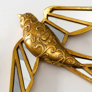 Панно настенное «Зеркальная ласточка с узорами», полистоун, декор, под золото, 28x4.5x27 см