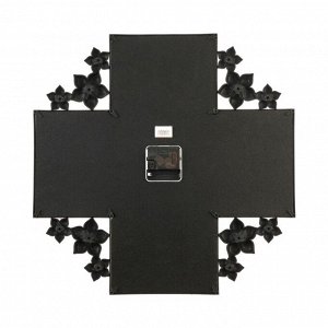 Фоторамка-коллаж на 4 фото 10x15 см с часами настенными бесшумными (14x14 см) «Цветы», 42x42 см