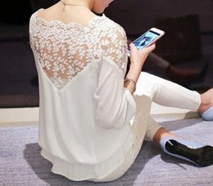 Шифоновая белая блуза с кружевными вставками