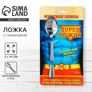 Ложка чайная с гравировкой «Super мужик», на подарочной открытке, 3x14 см