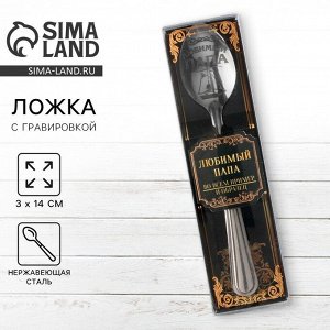 Ложка чайная с гравировкой «Любимый папа», в подарочной коробке, 3 х 14 см.