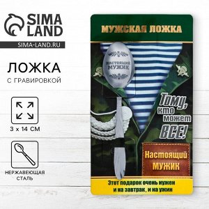 Ложка чайная с гравировкой «Настоящий мужик», на подарочной открытке, 3x14 см