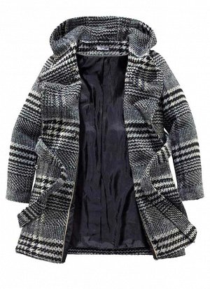 1r Пальто, черно-серое Aniston Непринужденная элегантность для любого повода. Укороченное пальто со стильным узором и большим капюшоном. Обрамляющий фигуру силуэт и двубортная застежка на кнопках. 2 в