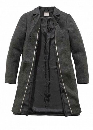 1r Пальто, серо-черное Cheer Пальто в виде блейзера на 3 пуговицах. Обрамляющий фигуру силуэт со стильными лацканами. накладными карманами спереди и подплечиками. Подкладка и внутренний карман. Длина 