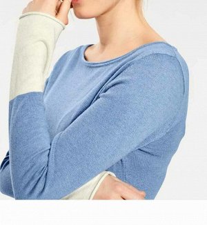 1к Пуловер, голубой  Heine - Best Connections Изысканный пуловер! Обрамляющий фигуру силуэт с круглым вырезом горловины, асимметричным кантом и краями роликом. Разрез с одной стороны. Длинные рукава. 