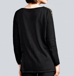 1к Пуловер, золотисто-черный  ALBA MODA Экстравагантный образ! Непринужденный пуловер с черно-золотистыми эффектами. Жаккардовый узор спереди. Классические длинные рукава с манжетами резиночной вязкой