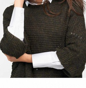 1к Пуловер, синий  Vivance Collection Широкий пуловер из привлекательного трикотажа с люрексом. Обрамляющая фигуру свободная форма с женственным круглым вырезом горловины, широкими плечами и рукавами 