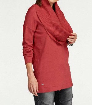 1к Пуловер, терракотовый  Laura Scott Женственный пуловер с шарфом на каждый день! Прямая форма с женственным круглым вырезом горловины, широкими плечами и длинными рукавами. Боковые разрезы. Металлич
