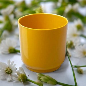 Горшок цветочный с вкладкой 1.5 л, цвет МЕДОВЫЙ, диаметр 13.5 см, высота 13 см,  ДЕЛЬТА