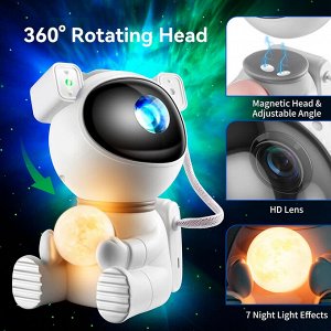 Проектор звездного неба Goodly Starry Sky Projector Космонавт, ночник детский для сна, настольный светильник, светодиодный, лазерный режим, несколько проекций, пульт управления, белый