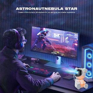 Проектор звездного неба Goodly Starry Sky Projector Космонавт, ночник детский для сна, настольный светильник, светодиодный, лазерный режим, несколько проекций, пульт управления, белый