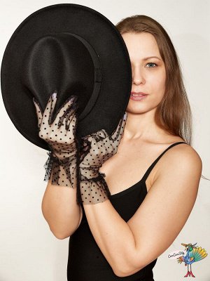 Hallowen Concepts Перчатки Лолита, черная сетка в черную точку, 25 см