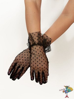 Hallowen Concepts Перчатки Лолита, черная сетка в черную точку, 25 см
