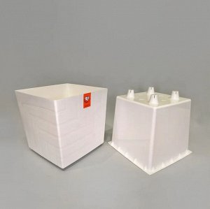 Горшок для цветов (с вкладкой) БЕЛЫЙ, 1.2 л, диаметр 11.5 см, высота 12 см, пластиковый, КВАДРО