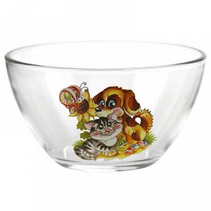 Набор посуды стеклянный "Зверята" 3 предмета: кружка, тарелк
