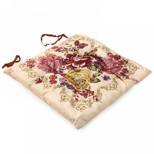 Подушка для стула 40х40см "Букет цветов" розовый, плюш, рису